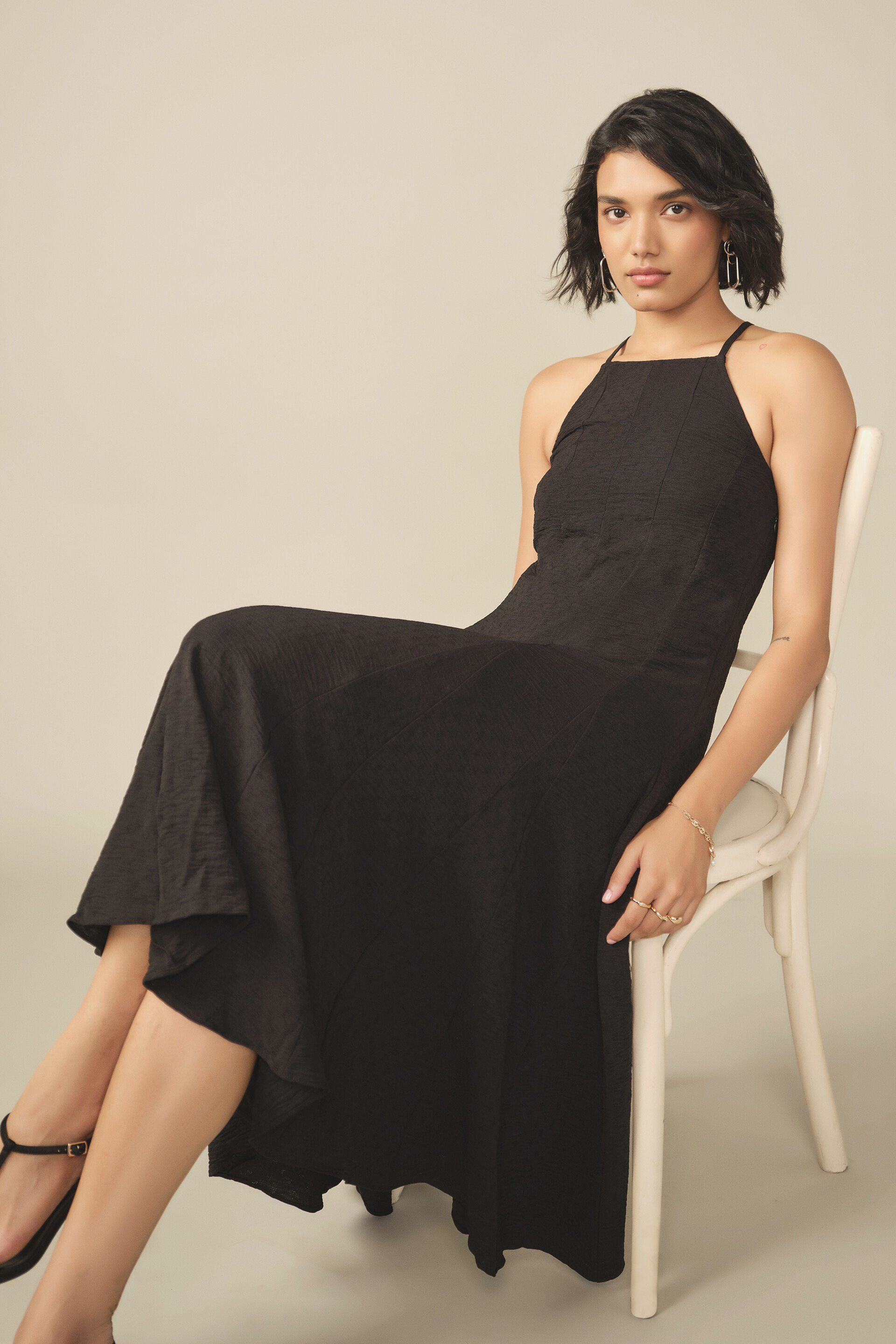 Halter Midi Dress in Black, Black, image 3